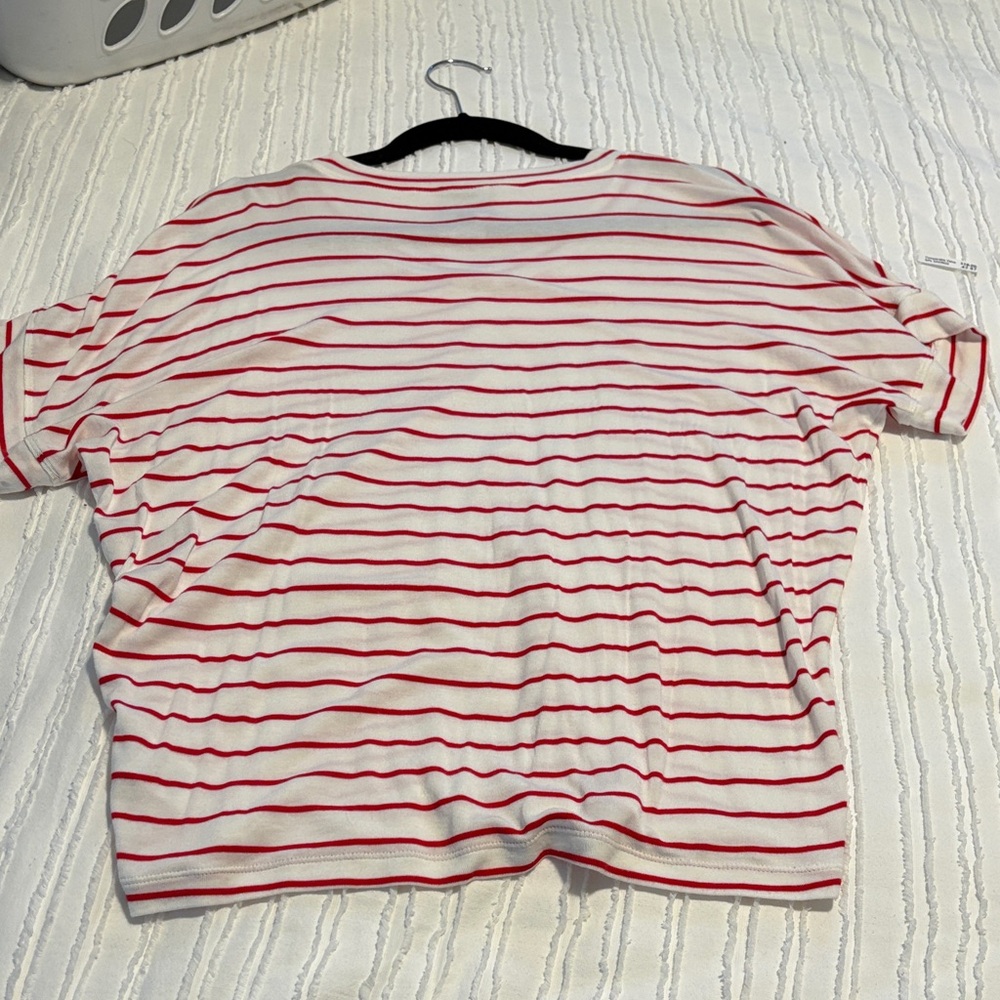 Cabi Red Striped V-Neck Cookout Tee #640 - Picture 11 of 11